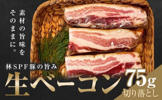 加工食品 生ベーコン  切り落とし 75g ミートポーク山水《60日以内出荷予定(土日祝除く)》千葉県 東庄町 林SPF豚 生ベーコン プレミアムポーク 熟成 燻製 低温熟成 脂身 赤身 ベーコンエッグ カルボナーラ 朝食 パスタ