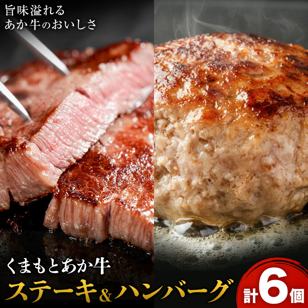 【ふるさと納税】くまもとあか牛 ステーキ＆ハンバーグセット ステーキ 2個 ハンバーグ 4個 有限会社草佳苑《30日以内に出荷予定(土日祝除く)》熊本県 菊池市 肉 牛肉 お肉 和牛 あか牛 熊本県産 冷凍