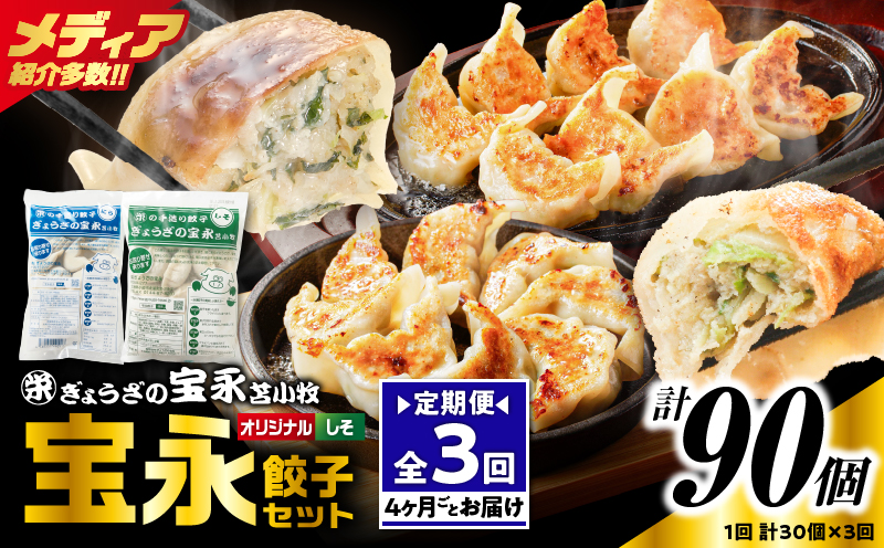 【定期便・全3回 4ヶ月毎】手包み餃子 ぎょうざの宝永 しそ餃子30個セット（宝永餃子15個入×1袋・しそ餃子15個入×1袋）　T004-T04-02-01