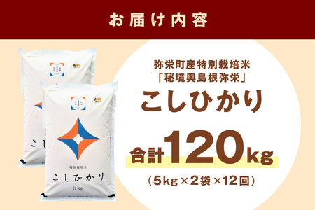 【定期便】【令和7年産】弥栄町産特別栽培米「秘境奥島根弥栄」こしひかり10kg（12回コース） 米 お米 こしひかり 特別栽培米 精米 白米 ごはん 定期 定期便 12回 お取り寄せ 特産 新生活【0