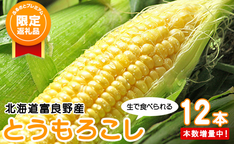 【ふるプレ限定品】 北海道富良野産 生で食べられる とうもろこし【恵味(めぐみ)】 12本　(スイートベジタブルファクトリー) とうきび コーン 野菜 新鮮 甘い ジューシー 贈り物 ギフト 道産 直送 ふらの