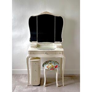 【ホワイト×パナレアオリーブ】松永工房 Continue ドレッサー ルーシィー オフィシャル限定品 クラシック エレガント インテリア ホワイト調家具 木製 鏡台 ミラー ねこ脚 ヘアメイク メイク