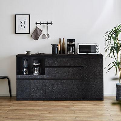 ふるさと納税 筑後市 キッチンカウンター レンジ台 レンジボード アンサンブル 幅178.6 【カラー:ストーンブラック】