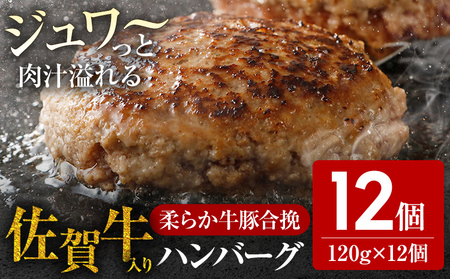 ハンバーグ 佐賀牛入 生 120g 12個 大容量 総菜 牛 豚 肉 合い挽き 小分け 簡単調理 肉汁たっぷり ジューシー 柔らかい 夕飯 おかず 贅沢 グルメ 九州 古賀市
