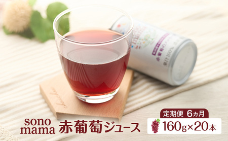 ぶどうジュース赤葡萄sonomamaぶどうジュース【160g×20本】【定期便6ヵ月】