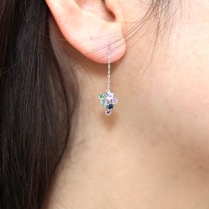 16-9-1 ピアスぶどうK10WG ホワイトゴールド10金カラーストーンアメリカン揺れるチェーンピアス【f102-k10】