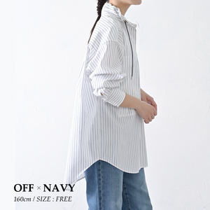 【THE INDUSTRY WORKS】ベーシックスタンドカラーシャツ（オフ×ネイビー）・1着　TIW-W036（74-28-WHNV） レディース カジュアルシャツ