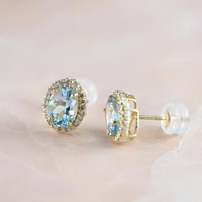 ふるさと納税 山梨県 【山梨県】【ジュエリー】K18 アクア オーバル ピアス |  | 03