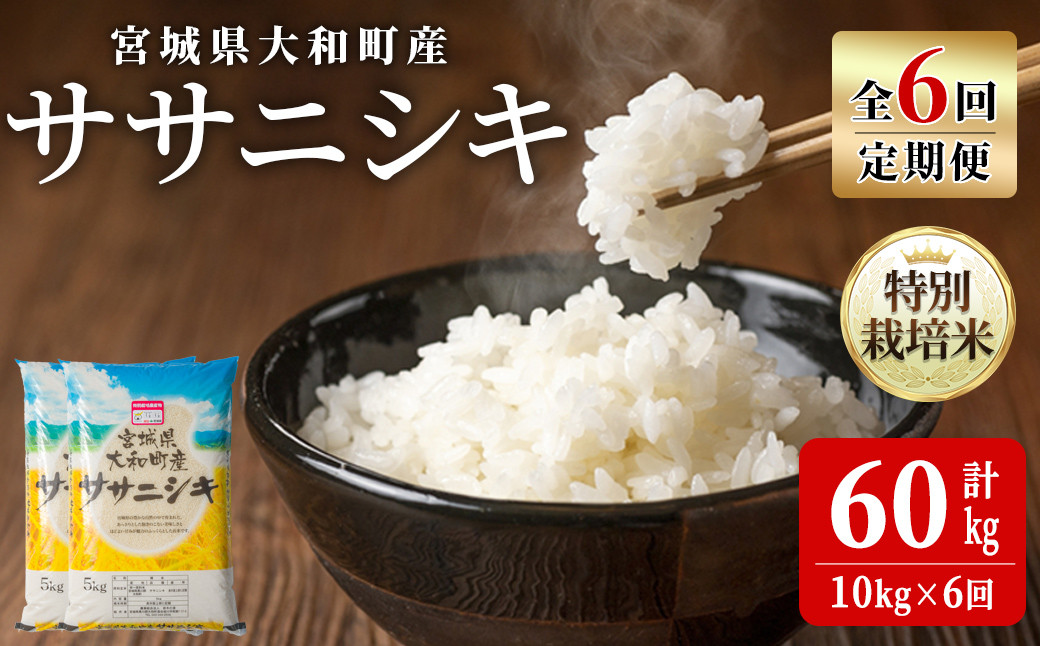 
                  【令和8年産】＜6か月定期便＞特別栽培米 ササニシキ 10kg×6回(合計60kg) お米 おこめ 米 コメ 白米 ご飯 ごはん おにぎり お弁当 頒布会【農事組合法人若木の里】ta546
                