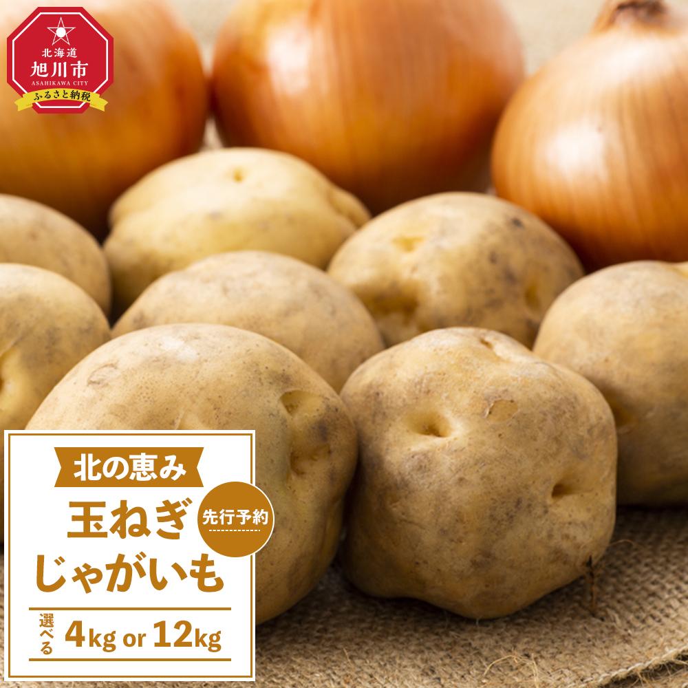 【ふるさと納税】【内容量選択可能】サイズ不揃い訳あり 「北の恵み玉ねぎ・じゃがいも 合計約4kg or 12kgセット（2026年9月下旬から発送予定） | じゃがいも 芋 玉ねぎ 玉葱 野菜 産地直送 旬 お取り寄せ 詰め合わせ 旭川市 北海道 送料無料