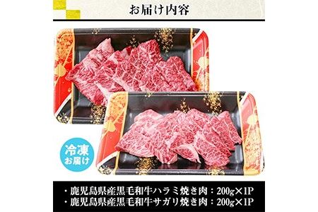 数量限定 鹿児島県産 黒毛和牛 焼肉 セット 合計400g ハラミ サガリ 牛肉 カミチク No.831 