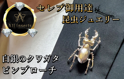 
クワガタピンブローチ　シルバーカラー　All insects　【セレブ御用達】【世界50個限定】【仕事運UP】今、世界中から熱視線を浴びている幻の昆虫アートジュエリー
