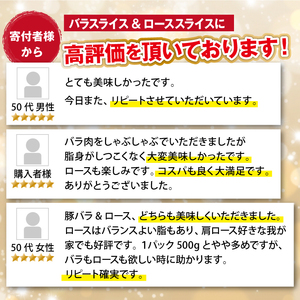 《 2026年 2月発送》 国産 四元豚 バラスライス ローススライス 真空パック 各 500g 総量 1kg ／ありすぽーく 豚 肉 豚肉 スライス ロース バラ 豚バラ ５００ｇ 2種類 ２種類 