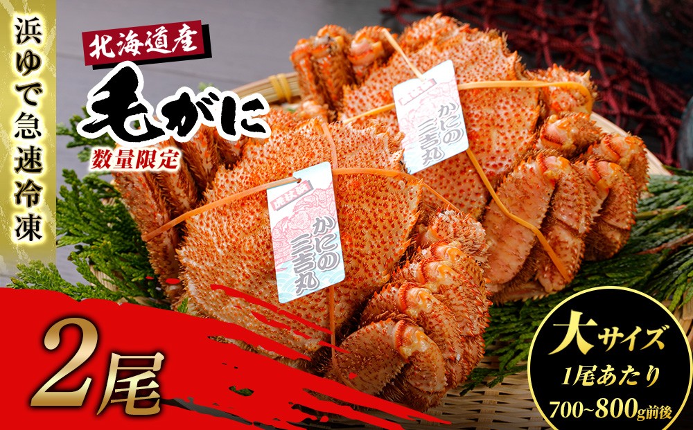
                  【大サイズ】北海道産 冷凍ボイル毛ガニ (700g-800g前後) 2尾 
                