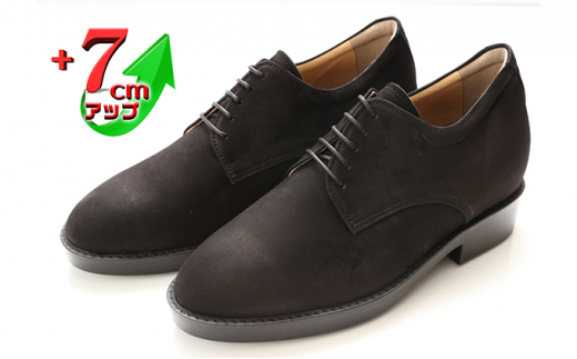 ビジネスシューズ 本革 革靴 牛革ヌバック 紳士靴 カジュアル 7cmアップ シークレットシューズ No.237 ブラック 23.5cm [№5990-8110]0348