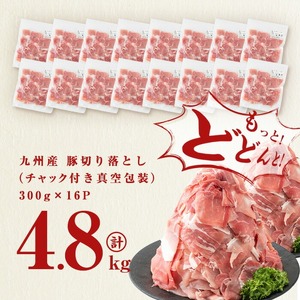 【訳あり・生産者応援企画】九州産 豚切り落とし肉＜計4.8kg(300g×16P)＞ 豚肉 ぶた肉 肉 国産 九州産 切り落とし 切落し 小分け 真空パック チャック付き 野菜炒め 豚丼 カレー b3