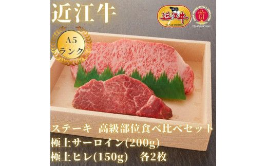 
【近江牛A5ランク】ステーキ 高級部位食べ比べセット サーロイン(200g)×ヒレ(120g) 各2枚
