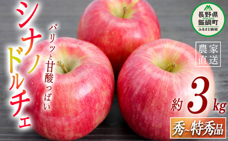 りんご シナノドルチェ 秀 ～ 特秀 3kg 菅谷さんのりんご 沖縄県への配送不可 2026年9月下旬頃から2026年10月上旬頃まで順次発送予定 令和8年度出荷分 長野県 飯綱町 [0790]