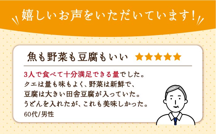 【全6回定期便】天然クエの鍋セット  クエ くえ 鍋 鍋セット クエ鍋 新鮮野菜 豆腐 島豆腐 定期便 [JCC004] 162000 162000円