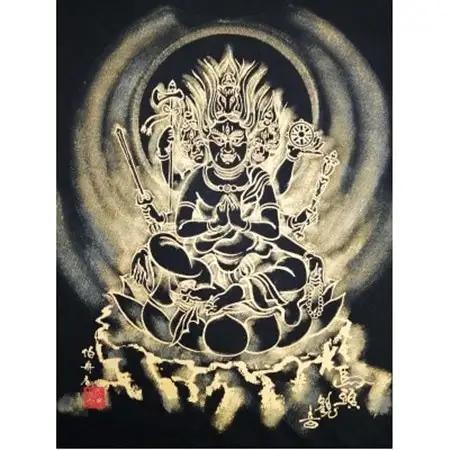 手描きTシャツ 仏画 馬頭観音 黒 (半袖 Mサイズ)【1615706】