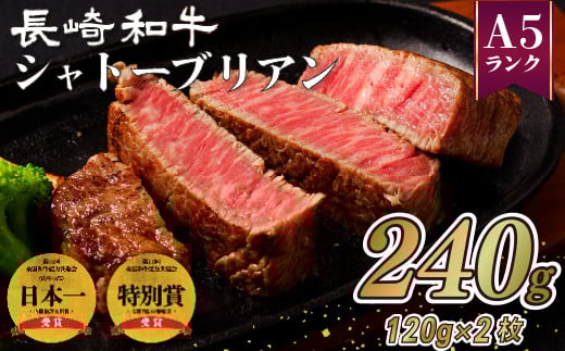 【12/17までの寄附で年内発送】 長崎和牛 A5等級 シャトーブリアン ステーキ 240g (120g×2枚) 年内発送 年内配送【田中精肉店】 贈答 お中元 お歳暮 ギフト 牛肉 国産 ブランド 和牛 黒毛和牛 ヒレステーキ B167p
