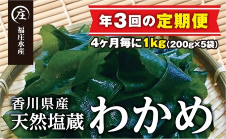 【定期便/年3回】厳選！香川県産天然湯通し塩蔵わかめ（200g×5袋）1kg