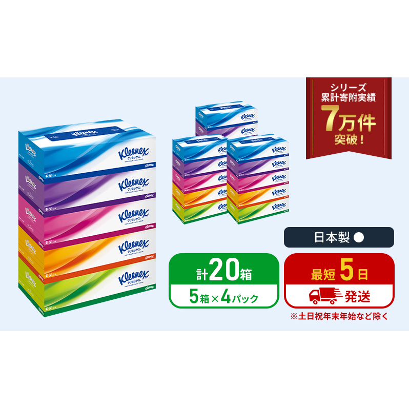 【 岩沼市オリジナル 】ティッシュ クリネックス 5箱入 × 4パック ティッシュ セット