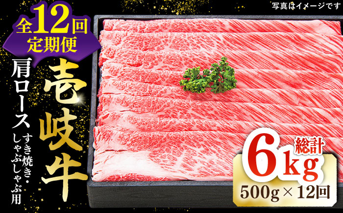 【全12回定期便】特撰 壱岐牛 肩ロース 500g（すき焼き・しゃぶしゃぶ）《壱岐市》【太陽商事】[JDL051] 肉 牛肉 肩ロース 薄切り すき焼き しゃぶしゃぶ 372000 372000円