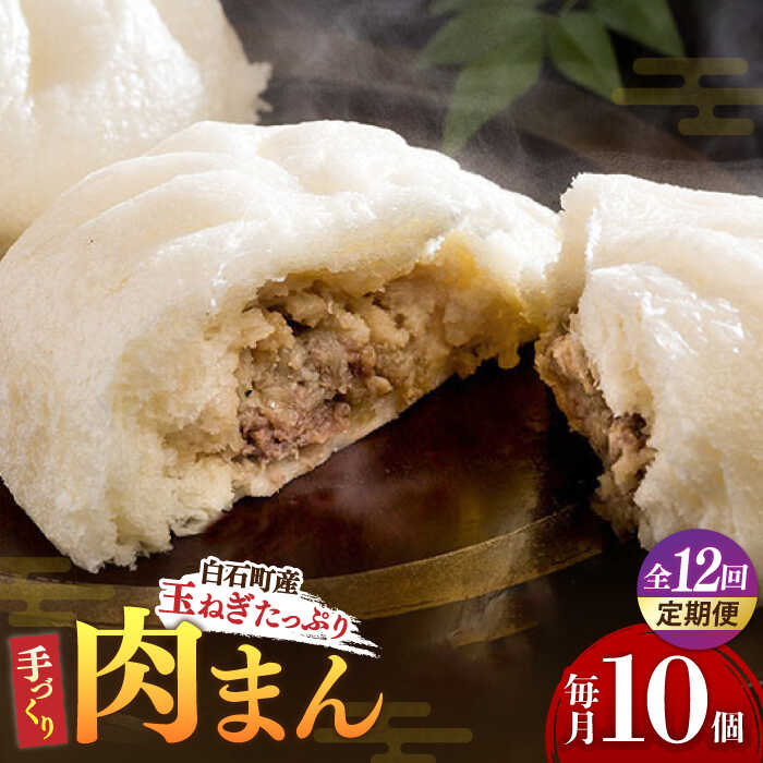 【ふるさと納税】【12回定期便】【おやつに大人気！】白石産 玉ねぎ たっぷり 手づくり 肉まん 詰め合わせ 10個入り【五反田茶屋】 惣菜 冷凍 国産 [IAM006]