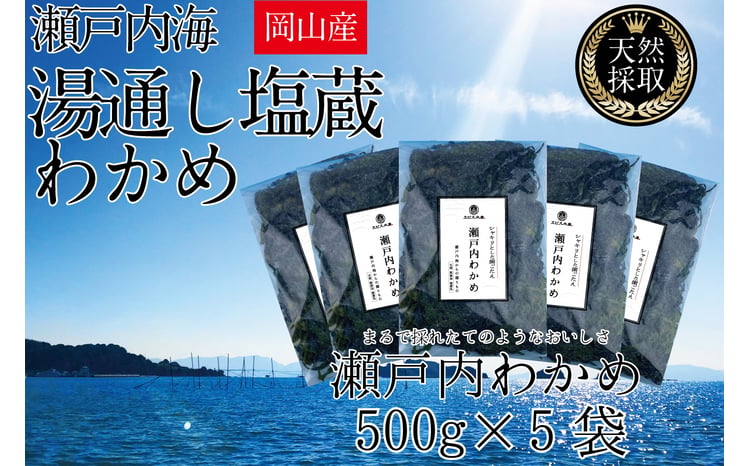 湯通し塩蔵 瀬戸内 わかめ 500g×5袋【岡山 瀬戸内海 天然 塩蔵】