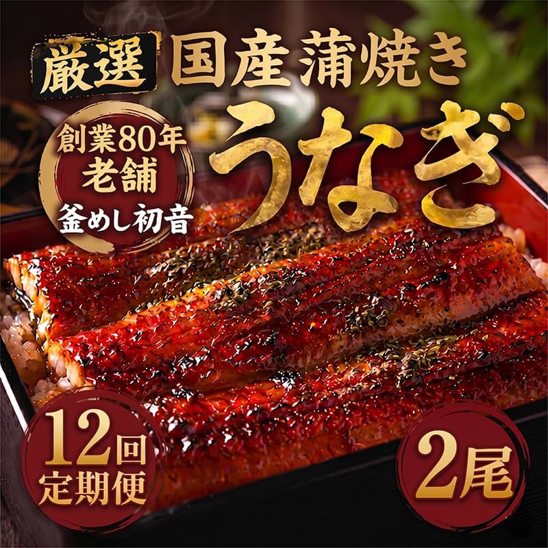 【定期便12回】70年継ぎ足しの秘伝のたれ！初音の厳選高知県産うなぎ蒲焼き2尾（1尾約190g～220g）＿ 国産 うなぎ 鰻 蒲焼き かば焼き タレ付き 高知県産 冷凍 海鮮 うな重 ひつまぶし 人