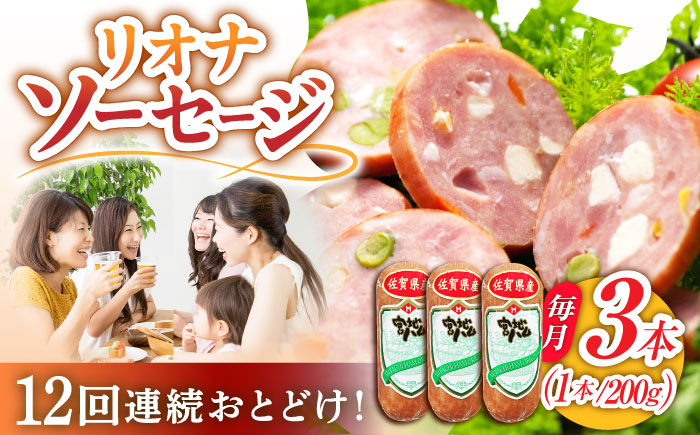 【12回定期便】リオナソーセージ 200g×3本 /宮地ハム [UBM032] 豚肉 豚 肉 ソーセージ