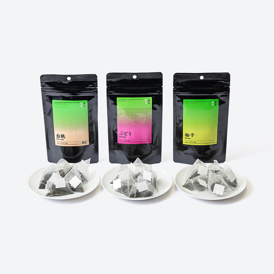 ＜小栗農園＞彩り香る茶ギフト（煎茶アソート）白桃・ゆず・ぶどう各２袋