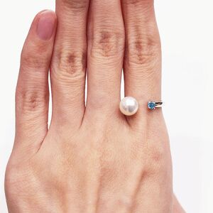 S085-445_あこや真珠 リング 7.5mm - 8mm  天草 ホワイトピンク ブルートパーズ 真珠 
