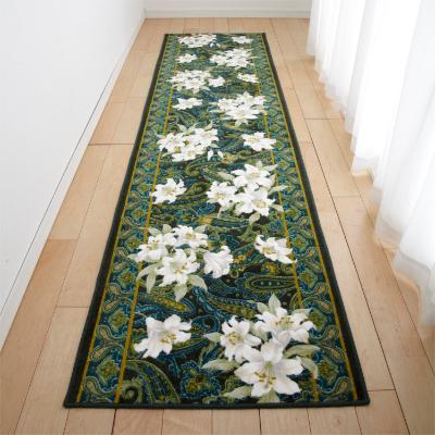ふるさと納税 和泉市 日本製 廊下カーペット 80cm×440cm 【ユリ柄】 滑り止め加工 (グリーン)