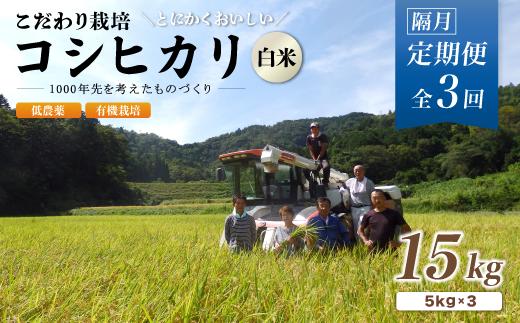 【定期便3回隔月お届け】有機栽培コシヒカリ白米 15kg×3回(隔月) 京都府産 低農薬 隔月お届け【 定期便 隔月 米 15キロ 精米 白米 こめ コメ お米 おこめ こしひかり 井上吉夫 米農家 有機栽培米 有機栽培 農家直送 減農薬 綾部市 京都府 】