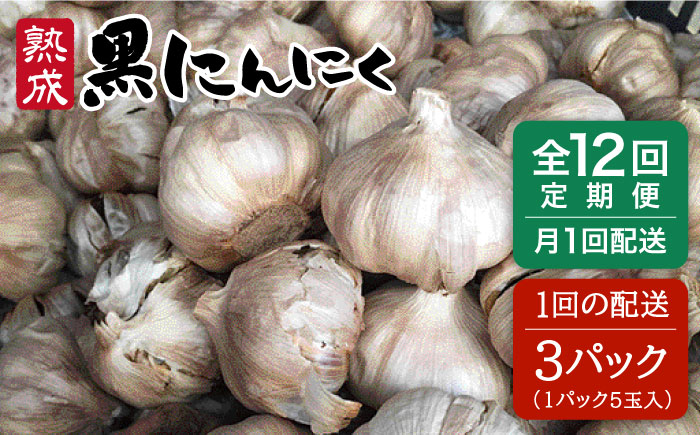 【全12回定期便】熟成 黒にんにく 15玉（1パック5玉×3パック）糸島市 / シーブ [AHC037]