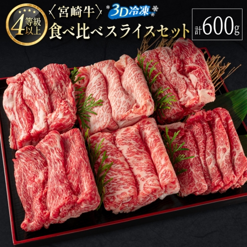 ＜3D冷凍＞宮崎牛 食べ比べ スライス セット(100g×6種類) 4等級 A4ランク 牛肉 ブランド すき焼き しゃぶしゃぶ【C350-24-30】