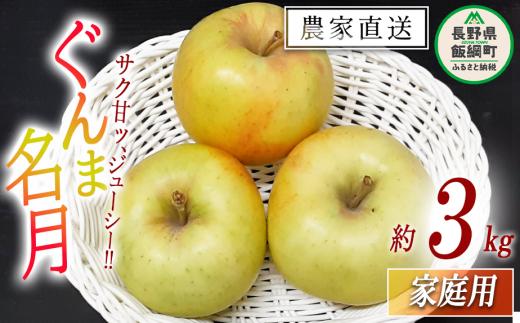 りんご ぐんま名月 家庭用 3kg 永野農園 沖縄県への配送不可 2024年11月上旬頃から2024年11月下旬頃まで順次発送予定 令和6年度収穫分 信州 果物 フルーツ リンゴ 林檎 長野 予約 農家直送 長野県 飯綱町 [1557]