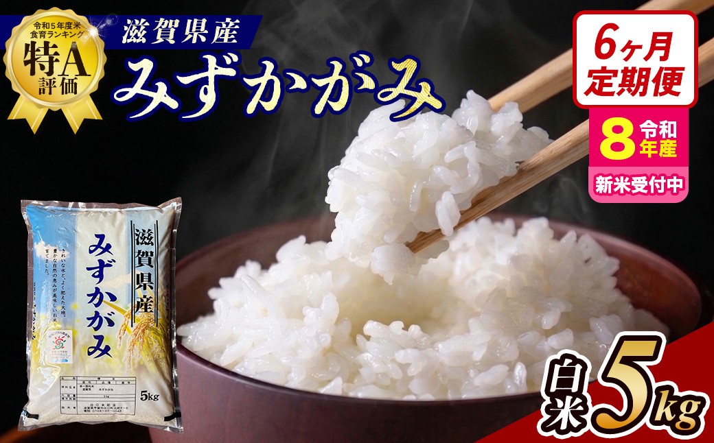
                  【令和8年産 新米 先行予約】【定期便】近江米みずかがみ 5kgx6回定期便（精米）※2026年9月～発送 (173433-40043432)
                