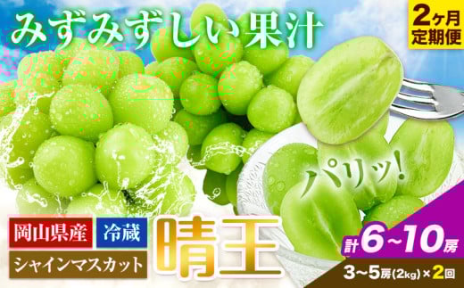 シャインマスカット 2ヶ月 定期便 【2026年先行予約】 シャインマスカット 晴王 3-5房 約2kg 岡山県産《2026年9月上旬-10月末頃出荷(土日祝除く)》【配送不可地域あり】