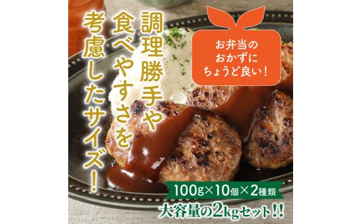 豊後牛と桜王豚のＷハンバーグ2kgセット  