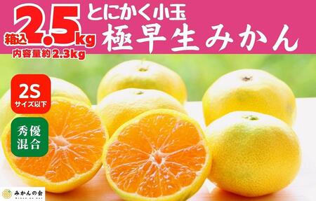 小玉みかん 極早生 箱込 2.5kg (内容量約 2.3kg)3S～Sサイズ混合 秀品 優品 混合 有田みかん 和歌山県産