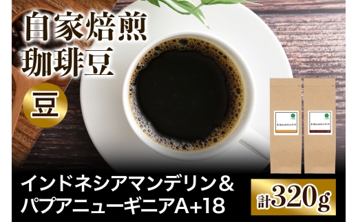 ★注文後に焙煎★自家焙煎珈琲豆 コクと苦みの飲みごたえ系2種 インドネシア マンデリン 160g ＆ パプアニューギニア シグリ農園 160g【豆のまま】｜珈琲 コーヒー 焙煎 [0576]