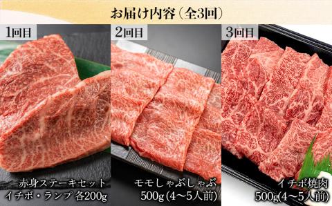 【定期便 3回】飛騨牛 菊の井 赤身 定期便 3回 (ステーキ / 焼き肉 / しゃぶしゃぶ) イチボ ランプ もも 4-5人前 おすすめ 牛肉 ブランド牛 肉ギフト 下呂温泉【70-A】