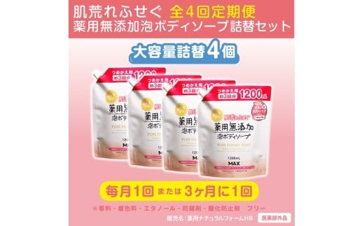 【3ヶ月に1回お届け】【全4回定期便】肌荒れを防ぐ薬用無添加　泡ボディソープ 詰替セット4個入　＜無添加生活シリーズ＞ ※北海道・沖縄・離島への配送不可
