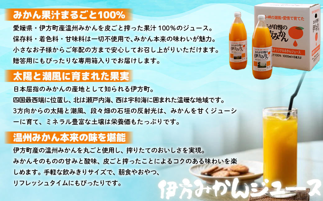 【愛媛県産】おらが自慢の伊方みかんジュース（1000ml×6本）ストレート果汁100％ IKTI008