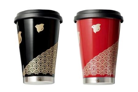 うるしモバイルタンブラー　波千鳥・朱　工芸品 漆塗