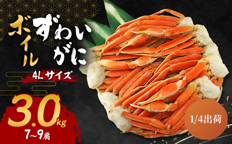【1.4発送】 ズワイガニ ボイル 4Lサイズ 3kg (7～9肩) 詰め合わせ セット 蟹 カニ ボイルズワイガニ ボイル蟹 茹で 冷凍 カニ足 かにしゃぶ 焼きカニ BBQ 海の幸 魚介 魚介類 海鮮 大阪 大阪府 岸和田市