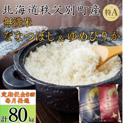 ふるさと納税 秩父別町 【新米予約受付中】令和8年産ななつぼし&amp;ゆめぴりか定期便80kg(毎月)【R8UD-02】